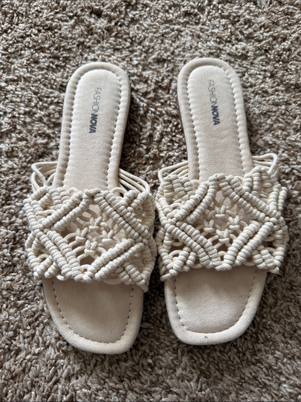 Fashion Nova Beige Macramé Slide Sandals for Women